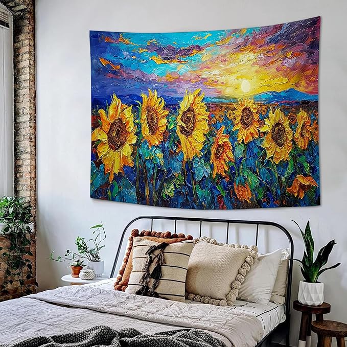yowecso Sunflower Tapestry Sunset Flower Field Tapestry Wall Hanging for Bedroom Sunflower Tapestries Aesthetic Wall Decor for Home Dorm Living Room 50"x60"