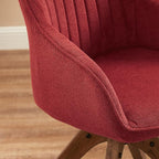 Art Leon Desk Chair No Wheels - Mid Century Modern Office Chair, Swivel Accent Chair with Oak Wood Legs, Fabric Upholstered Arm Chair, Red