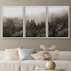 SIGNWIN Framed Canvas Print Wall Art Woodland Nursery Decor Set Fog & Mist Over Blue Pine Tree Forest Nature Modern Art Rustic Landscape Colorful for Living Room, Bedroom, Office - 24"x36"x3 White