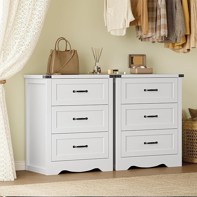 3-Drawer Dresser for Bedroom, Small Wooden Chest of Drawers with Metal Handles, Narrow Storage Cabinet with Anti-Tipping Design, Sturdy Dresser Organizer for Closet, Living Room, Entryway