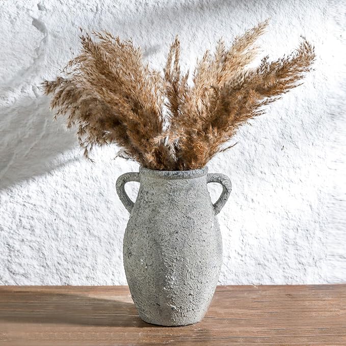 Ceramic Rustic Vase, 9.05 inch Farmhouse Flower Vase with 2 Handles, Decorative Pottery Flower Vases for Home Decor, Living Room Shelf Decor, Enterway, Table