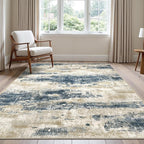 Area Rugs 9x12 for Living Room Bedroom, Modern Abstract Machine Washable Rug, Large Soft Low Pile Floor Cover with Non Slip Backing for Dining Room, Blue Beige