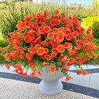 Artificial Flowers for Outdoor Decoration,16 Bundles Fake Silk Realistic Orange Morning Glory UV Resistant Faux Plastic Plants for Planter Porch Patio Yard Balcony(Orange Red)