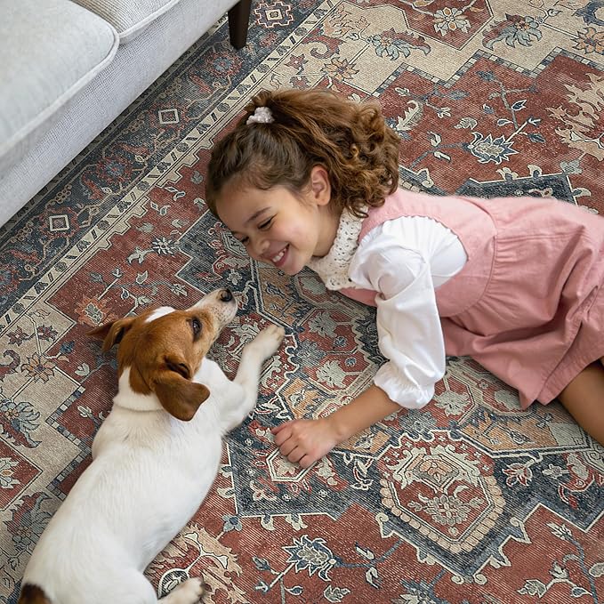 GENIMO 2'6''x14 Runner Rugs for Hallway, Machine Washable Non Slip Vintage Retro Rugs, Low Pile Lightweight Soft Print Rug for enrtyway, Corridor, Home Office, Kitchen, Bordeaux