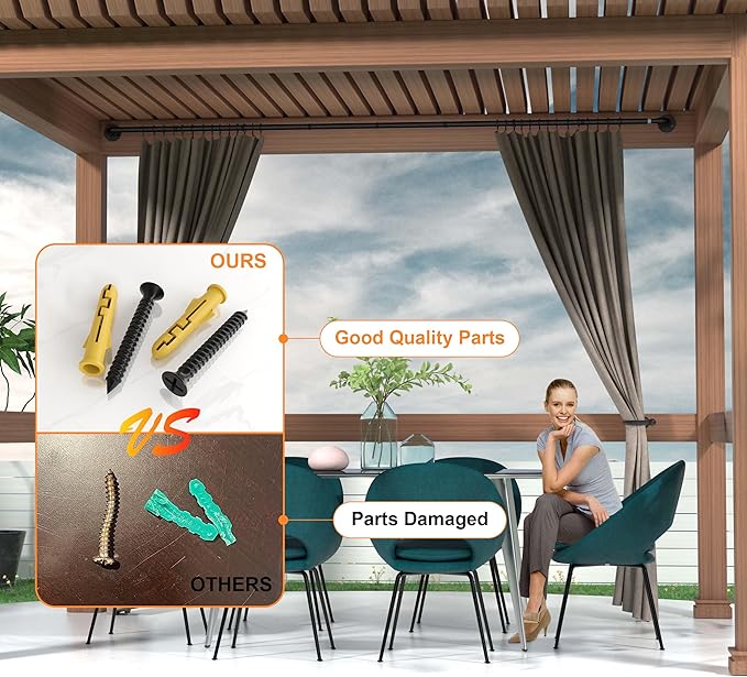 Industrial Curtain Rods for Windows 48 to 84, 2 Pack 1 Inch Heavy Duty Curtain Rods, Outdoor Curtains Rod 48-84 inch, Wrap Around Blackout Curtains Rod, Rustic Black