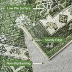 GENIMO Washable Rug 8X10 Area Rugs for Living Room Bedroom, Machine Washable Area Rug, Print Vintage Tribal Aesthetic Carpet, Low Pile Mat with Non Slip Rubber Backing, Distressed Green