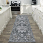 GENIMO 2'6''x10 Runner Rugs for Hallway, Machine Washable Non Slip Vintage Rugs, Low Pile Lightweight Soft Print Rug for enrtyway, Corridor, Home Office, Kitchen,Dark Gray