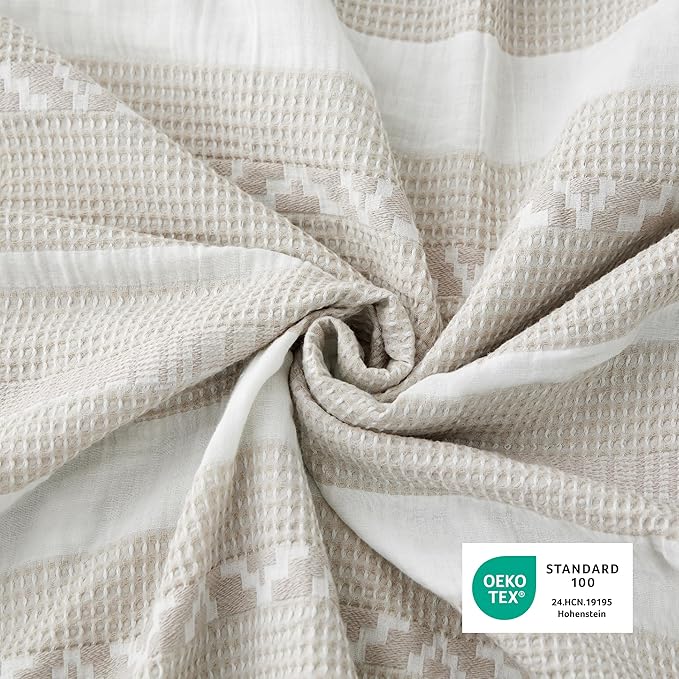 Bedsure Waffle Weave Duvet Cover Queen - 100% Cotton Boho Duvet Cover with 2 Pillowcases - Linen Color Textured Comforter Cover with Zipper Closure (Queen, 90"x90")