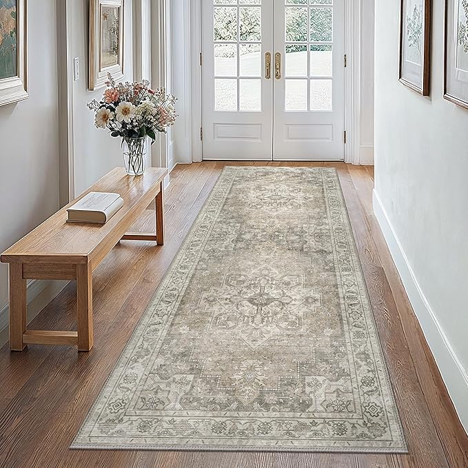 GENIMO 2x12 Runner Rugs for Hallway, Machine Washable Non Slip Vintage Rugs, Low Pile Lightweight Soft Print Rug for enrtyway, Corridor, Home Office, Kitchen, Trench
