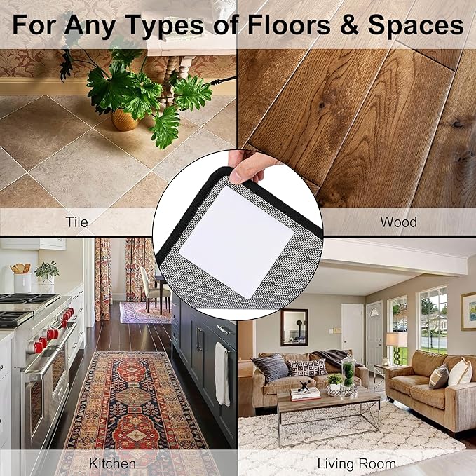 Audend Double Carpet Pad, Non Skid Sided Rug Tape 12 Pack, Rug Gripper on Wood Floor and Tile Floors, White Carpet Gripper for Indoor, Outdoor, Home, Kitchen,Living Room