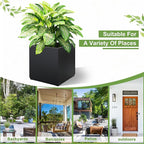 FENCY Large Square Planter 17" L x 17" W x 18" H, Planters for Outdoor Plants, Large Outdoor Planters for Porch Patio, Black Square Planter with Drainage Hole, All-Weather Use Cube Planter