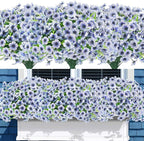 Uieke 72 Bundles Artificial Flowers for Outdoors UV Resistant Fake Flowers No Fade Faux Greenery Plastic Plants for Garden Porch Window Box Home Party Wedding Spring Summer Decor (Blue)