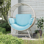 Egg Chair Outdoor Indoor, Oversized Rattan Chair with Thicken Cushion, 350LBS Capacity Wicker Patio Lounge Chair, Basket Chair for Living Room Balcony Porch Backyard, Blue