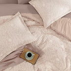 Full Comforter Set -7 Pieces Botanical Almond Pink Comforter Set for All Seasons, Bed in a Bag Full with Flowers Floral Comforter, Sheets, Pillowcases & Shams