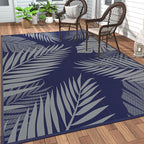 GENIMO Outdoor Rug 8' x 10' Waterproof for Patios Clearance, Reversible Outdoor Plastic Straw Camping Rug Carpet, Large Area Rugs Mats for RV, Camper, Deck, Balcony, Porch, Beach, Navy Blue&Grey