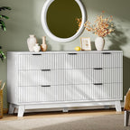 Fluted Dresser with 7 Drawers, 58" Wide Modern Chest of Drawers with Metal Handle, Wooden Dresser TV Stand, Wood Closet Clothes Storage Organizer for Bedroom, Living Room, Hallway, Solid White