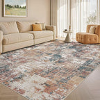 Tortania Washable 7x9 Area Rug for Living Room: Modern Abstract Neutral Large Soft Thin Rugs - Non Slip Indoor Carpet for Bedroom Dining Room Office Nursery Home Floor Decoration - Colorful Multi