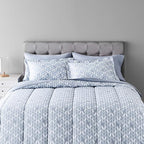 Amazon Basics Full/Queen Comforter Set with Herringbone Sheets, 7-Piece Gray Leaf Bedding, Lightweight Microfiber Bed-in-a-Bag