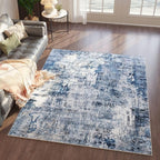 Rugcomf 4x6 Rug Washable Boho Soft Area Rug Abstract Pattern Non-Slip Faux Wool Vintage Rug for Living Room, Bedroom Rug, Farmhouse, Dining Room, Indoor, Kids Playroom, Blue