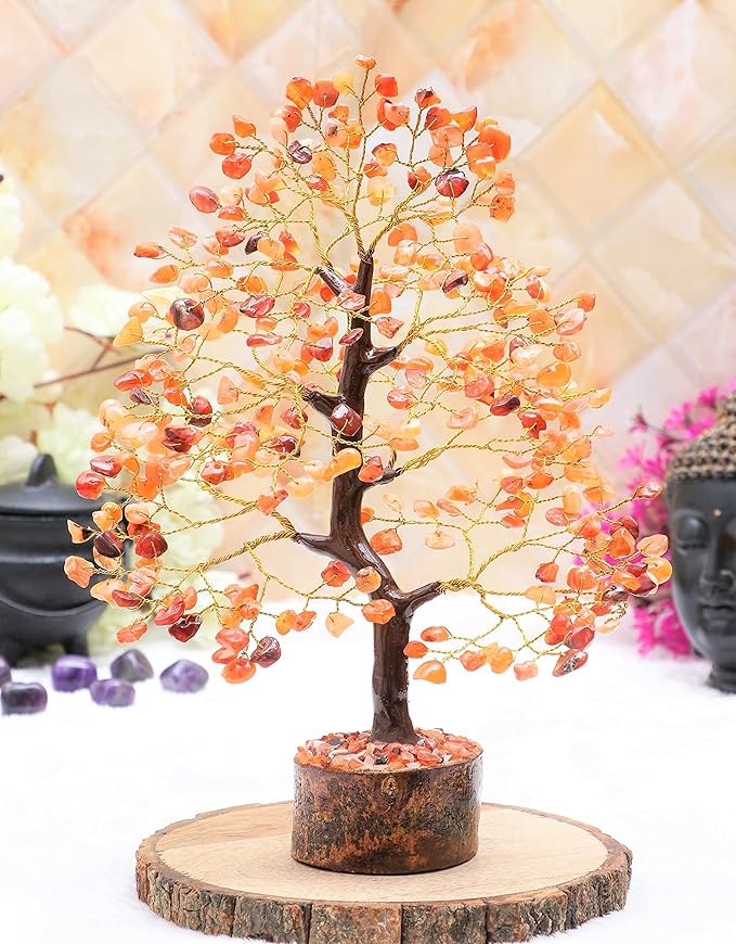Carnelian Chakra Tree of Life - Crystal for Positive Energy, Handmade Gemstone Feng Shui Decor, Good Luck Money Tree Bonsai - Orange Healing Crystals for Sacral Chakra, Prosperity Gift