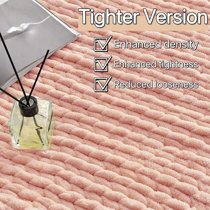 Maetoow Tighter Version Chenille Chunky Knit Blanket Throw 50×60 Inch, Handmade Warm & Cozy Blanket Couch, Bed, Home Decor, Soft Fleece Banket, Boho Thick Blankets and Giant Yarn Throws, Rose Pink