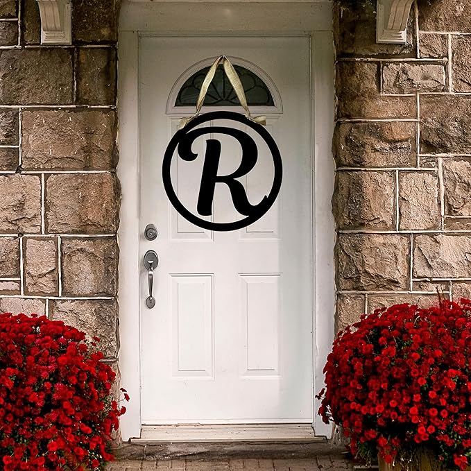 Initial Decor for Wall ACM Metal Initial Sign for Home Outdoor Decoration Wall Decor Monogram Door Wreath, Round Letter Monogram Door Hanger, Dorm (Magnoli Font, 18")