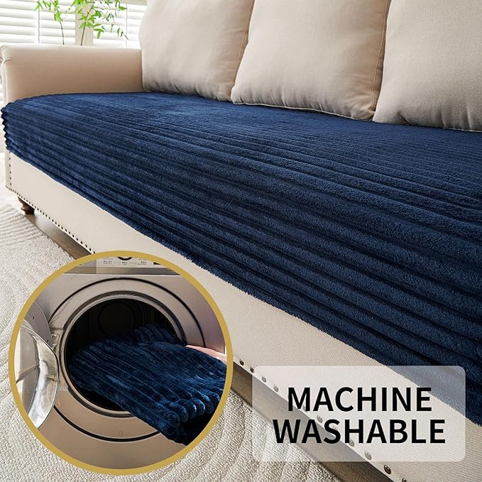 HAOMAIJIA Non-Slip Couch Armrest Covers for Sofa,Fuzzy Couch Arm Covers Set of 2,Washable Thick Soft Recliner Chair Arm Cover Protectors (Navy Blue, 23" x 23" 2 Pack)