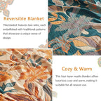 Boho Throw Blanket for Couch Sofa Bed, 100% Cotton Woven Quilt with Tassel 80”x90”, Super Soft Muslin Blanket with Floral Printed, Decorative Reversible Bed Blanket/Cover for All Seasons