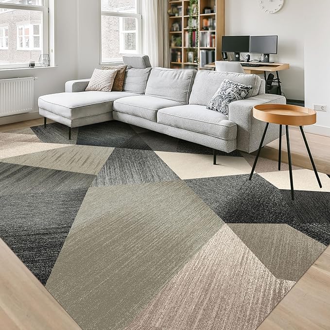 HOMFINE Washable Modern Area Rug - Geometry Style 4x6 Rugs for Living Room, Bedroom, Machine Washable Rug Soft Non Slip Non Shedding Area Rug - Green, 4'x6'