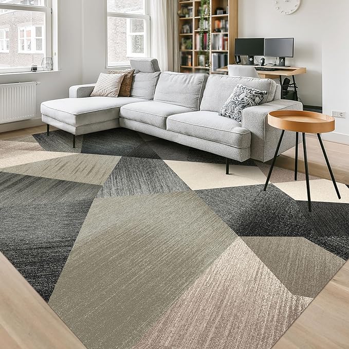HOMFINE Washable Modern Area Rug - Geometry Style 8x10 Rugs for Living Room, Bedroom, Machine Washable Rug Soft Non Slip Non Shedding Area Rug - Green, 8'x10'