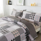 Travan Quilt Set 3-Piece Oversized Quilted Bedspread Coverlet Set Grey European British Grid Patchwork Bedding Set, Queen Size