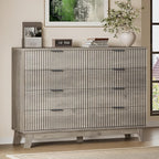 53" Tall Dresser for Bedroom, 8-Drawer Fluted Chest of Drawers, Modern Wood Highboy with Metal Slides and Handles, Anti-Tip Kit, Vertical Clothes Storage Organizer for Apartment, Closet