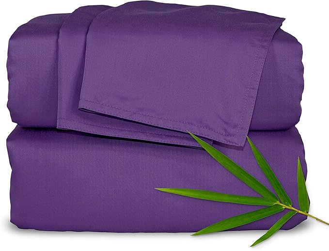 Queen Sheets by Pure Bamboo, Genuine 100% Organic Viscose Derived from Bamboo Bed Sheet Set, Luxuriously Soft & Cooling, Double Stitching, Lifetime Quality Promise (Queen, Purple)