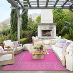 GENIMO Outdoor Rug Waterproof 6'x9' for Patio, Foldable Reversible Plastic Straw Carpet for Travel Trailers, Outside Area Mat for Rv, Deck, Picnic, Porch, Camper, Balcony, Beach, Pink & Grey