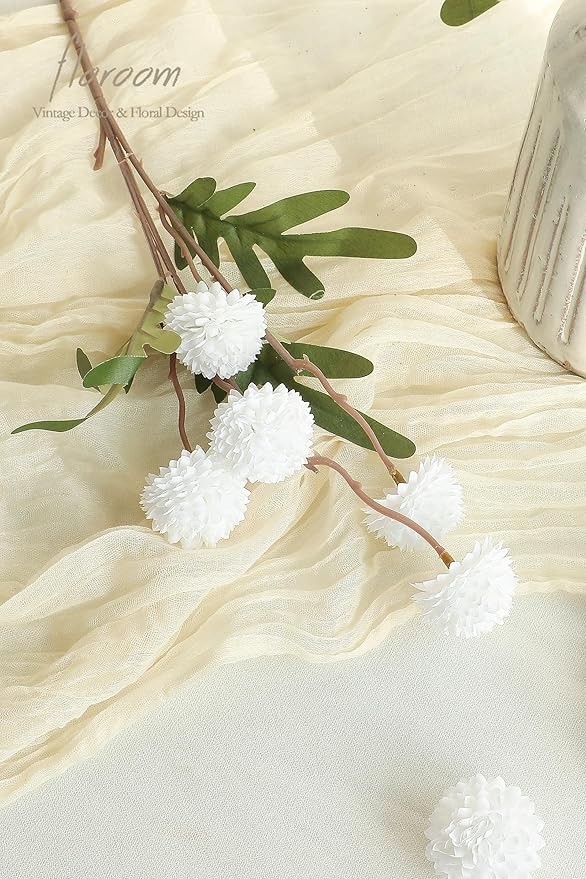 Floroom 5pcs White Faux Silk Mums Artificial Flowers, Bulk Fake Small Mini Chrysanthemums with Stems for DIY Wedding Centerpieces Floral Arrangements Vase Fillers Home Decorations