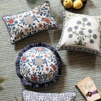 patdrea Designer Floral Linen Throw Pillow Covers,Blue French Cottage Flower Pattern Decorative Pillowcases Cushion for Bed Living Room Outdoor Car,Pack of 4