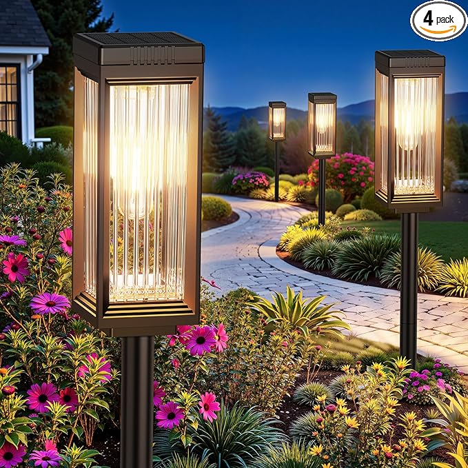 Solar Pathway Lights Outdoor, 4 Pack Upgraded Solar Lights Outdoor Waterproof, Bright Up to 15 Hrs Auto On/Off Garden Light for Yard Patio Lawn Path Walkway Driveway Outside Decor