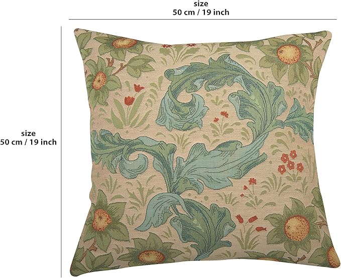 Charlotte Home Furnishings Decorative Tapestry Pillow Cover 19x19 in, Beige Arabesques Couch Pillow Cover, French Country Square Cushion Cases for Living Room Home Decor, Soft Cotton Jacquard Woven