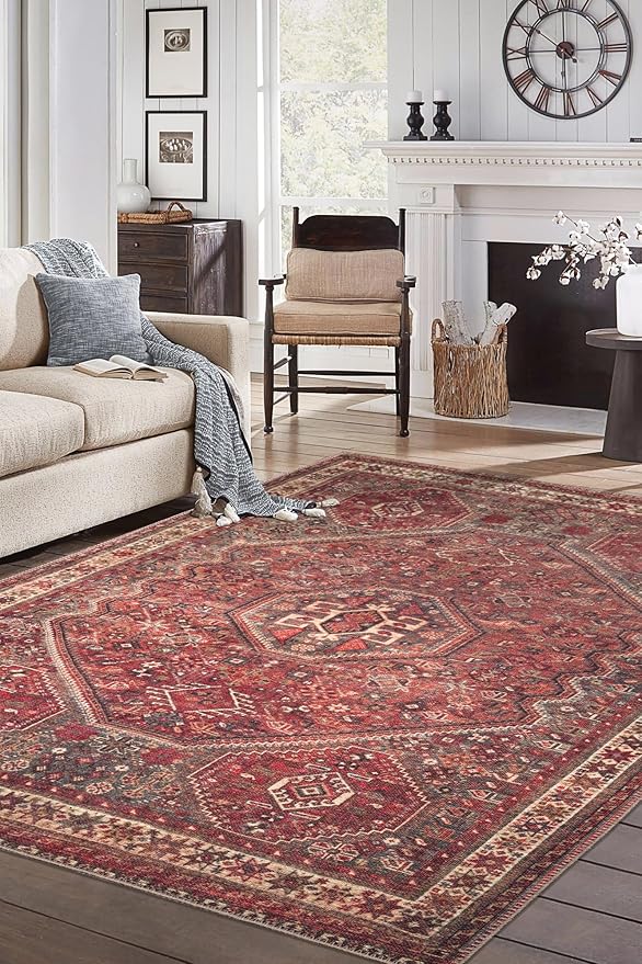 Keen Home Design 6x9 Rug - Machine Washable Area Rug with Non-Slip Backing, Ideal for Living Room, Dining Room, Bedroom - Vintage, Easy Clean, Durable, Low Pile Rug - (6' x 9')