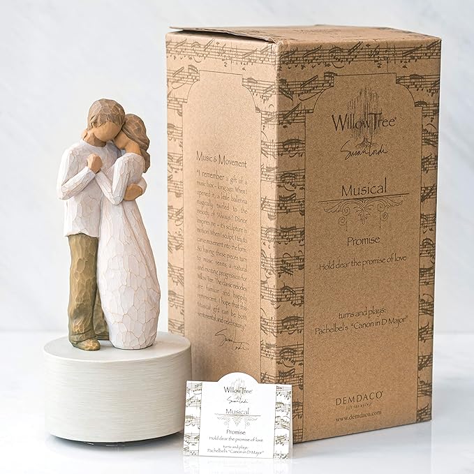 Willow Tree Promise Musical, Plays Pachelbel's Canon in D Major, Hold Dear The Promise of Love, Gift for Bridal Shower, Wedding, Anniversary, Valentine's Day, Sculpted Hand-Painted Musical Figure