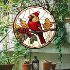 Stained Glass Window Hanging, Birds on a Branch Cardinal Sun Catchers Diamond Glass Panel Hangings Suncatcher Decor for Birthday for Women, Men, Wife, Aunt, and Mom 14.9x14.9 in