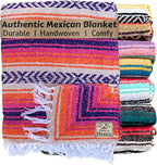 Del Mex Classic Mexican Blanket, Large Authentic Woven Falsa Throw (70"x50"), Artisan Southwest Décor for Beach, Yoga, Outdoors (Pink/Orange)