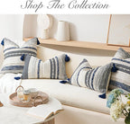 BlissBlush Decorative Lumbar Throw Pillow Cover 14x24 Boho Dark Blue Accent Cushion for Couch Sofa Farmhouse Pillowcase for Bedroom Living Room Home Décor Cover ONLY