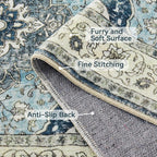 Topllen Runner Rug - 2'6" x8'Boho Washable Kitchen Rug, Non-Slip Soft Low Pile Rugs Indoor for Hallway Hall Living Room Bedroom Sunroom, Vintage Throw Stair Carpet Stain Resistance (Blue, 2.5x8ft)