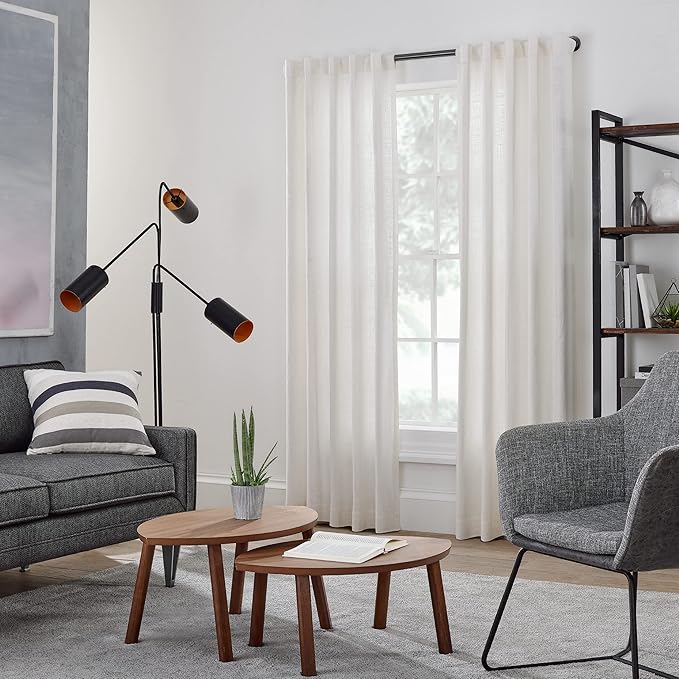 MODE Industrial Room Darkening Collection 1 1/8” diameter Industrial Curtain Rod Set with Steel Wall Mounted Expandable Curtain Rod, Blocks Light, Fits 36” to 72” Windows, Graphite