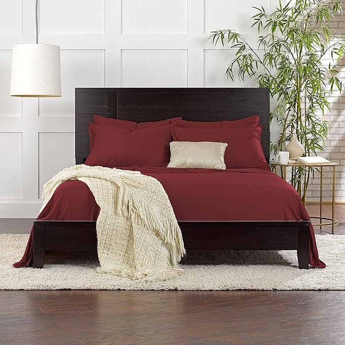 King Sheets by Pure Bamboo, Genuine 100% Organic Viscose Derived from Bamboo Bed Sheet Set, Luxuriously Soft & Cooling, Double Stitching, Lifetime Quality Promise (King, Merlot)