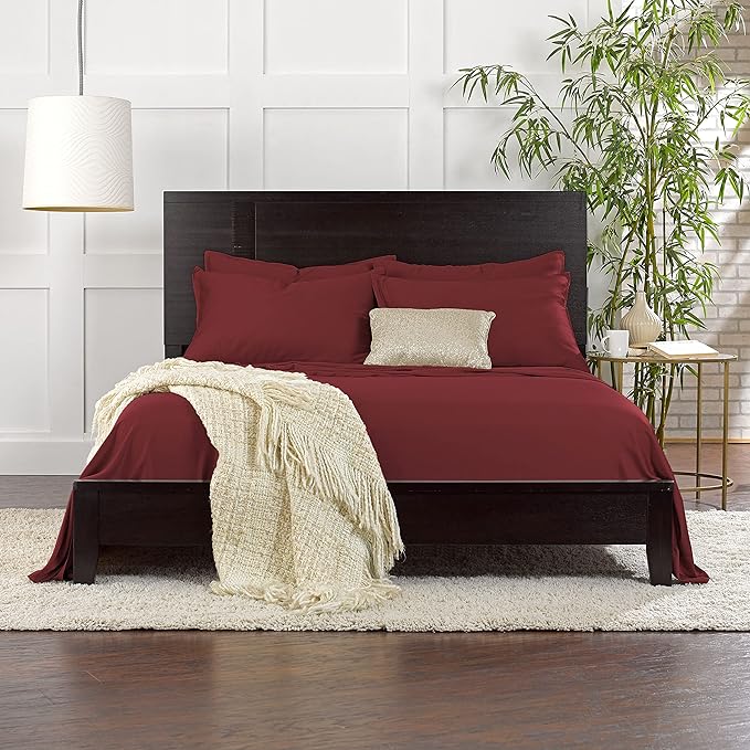 Twin Sheets by Pure Bamboo, Genuine 100% Organic Viscose Derived from Bamboo Bed Sheet Set, Luxuriously Soft & Cooling, Double Stitching, Lifetime Quality Promise (Twin, Merlot)