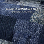 Yvooxny Quilts King Size Reversible Lightweight Bedspread 3-Piece Quilt Set Plaid Floral Patchwork 100% Cotton King Quilt Set Bedding Set with Pillow Shams for All Seasons, Azure Blue, 98x106''