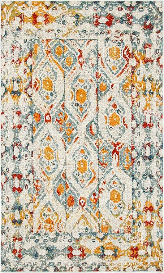 Unique Loom Rosso Collection Vintage, Geometric, Bohemian, Traditional, Distressed, Southwestern Area Rug, 5' 0" x 8' 0", Multi/Ivory