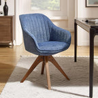 Art Leon Desk Chair - Mid Century Modern Office Chair No Wheels, Swivel Accent Chair with Oak Wood Legs, Fabric Upholstered Arm Chair, Blue